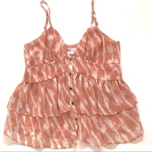 BCBG Ruffle Spaghetti Strap Button Down Top